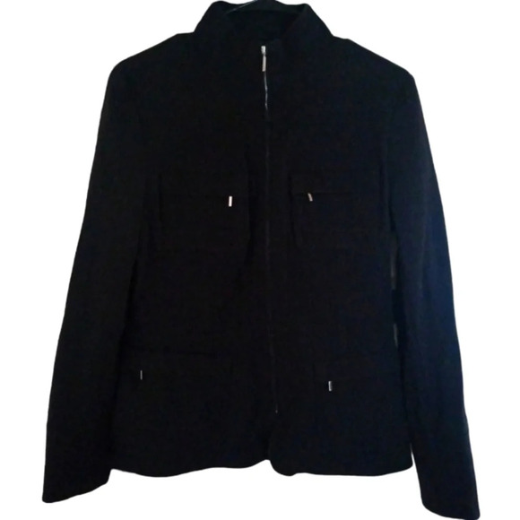 Lafayette 148 Women's Black Denim Zip Up Jacket Zippered Pockets Cotton Size 6 - Picture 1 of 8